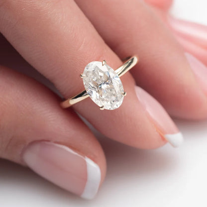 Oval Lab Grown Diamond Engagement Ring, Low Profile Solitaire Ring, Handmade Fine Jewelry, Minimalist Solid Gold Ring
