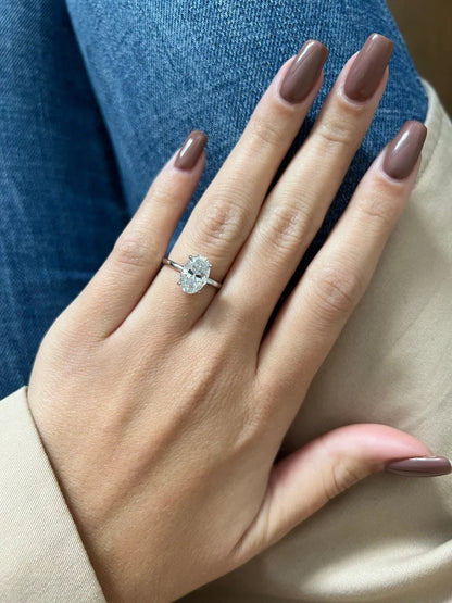 Oval Lab Grown Diamond Engagement Ring, Low Profile Solitaire Ring, Handmade Fine Jewelry, Minimalist Solid Gold Ring