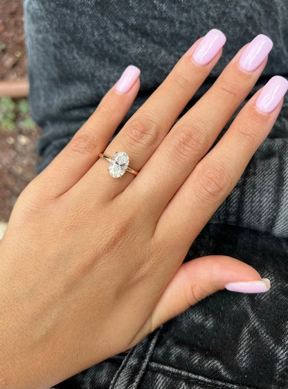 Oval Lab Grown Diamond Engagement Ring, Low Profile Solitaire Ring, Handmade Fine Jewelry, Minimalist Solid Gold Ring