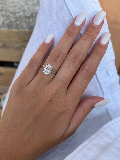 Oval Lab Grown Diamond Engagement Ring, Low Profile Solitaire Ring, Handmade Fine Jewelry, Minimalist Solid Gold Ring