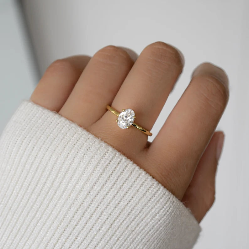 Oval Ring, CZ Ring, Promise Ring, Wedding Ring, Engagement Ring, Anniversary Ring, Diamond Ring, Cubic Zirconia Ring Gold Ring, Gift for Her