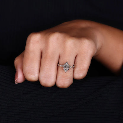 2 CT Dutch Marquise Engagement Ring with Lab Grown Diamond, Featuring Rose Cut Diamond Pave Setting, Handmade Custom Ring