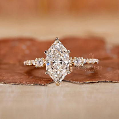 2 CT Dutch Marquise Engagement Ring with Lab Grown Diamond, Featuring Rose Cut Diamond Pave Setting, Handmade Custom Ring