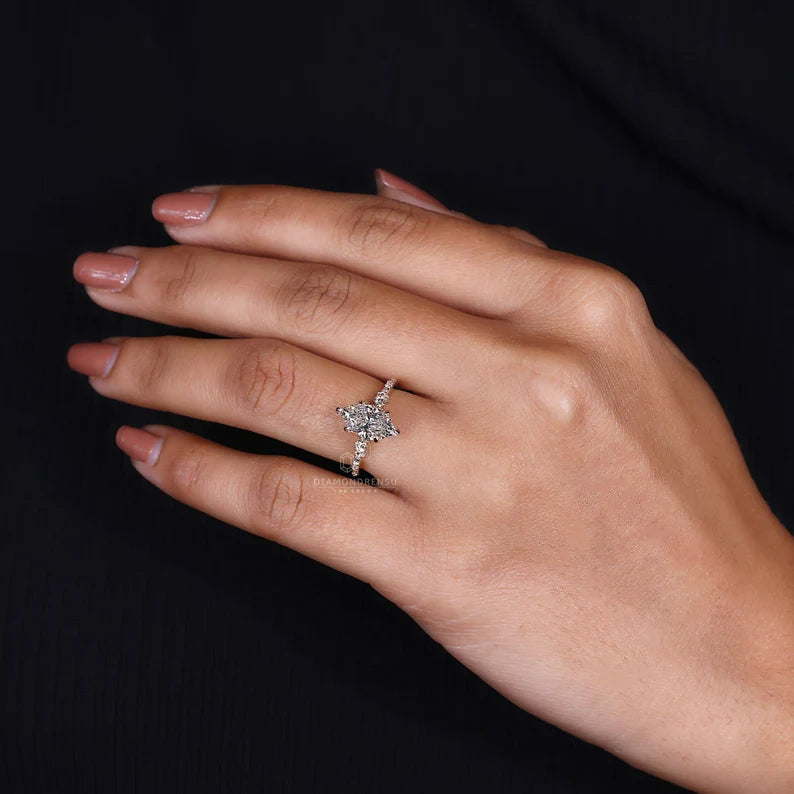 2 CT Dutch Marquise Engagement Ring with Lab Grown Diamond, Featuring Rose Cut Diamond Pave Setting, Handmade Custom Ring