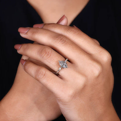 2 CT Dutch Marquise Engagement Ring with Lab Grown Diamond, Featuring Rose Cut Diamond Pave Setting, Handmade Custom Ring