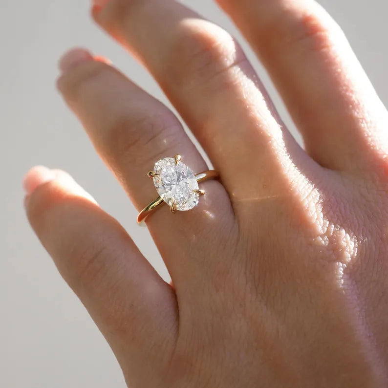 2.55 Ct Oval Cut Moissanite Engagement Ring, Oval Cut Ring, Elongated Oval, Moissanite Engagement Ring, Ice Crushed Oval