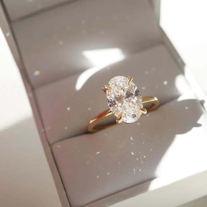 2.55 Ct Oval Cut Moissanite Engagement Ring, Oval Cut Ring, Elongated Oval, Moissanite Engagement Ring, Ice Crushed Oval