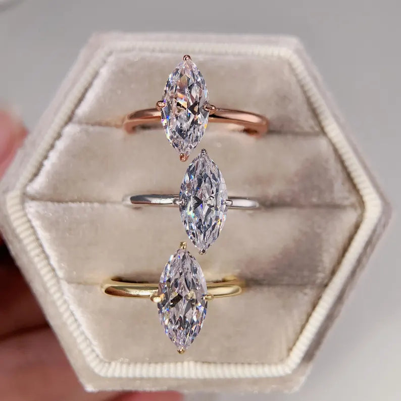 Marquise Engagement ring Gold Travel ring Unique Silver Promise ring Wedding ring Simulated diamond ring Solitaire diamond ring Gift for her