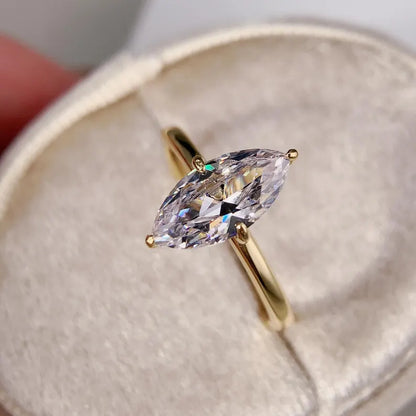 Marquise Engagement ring Gold Travel ring Unique Silver Promise ring Wedding ring Simulated diamond ring Solitaire diamond ring Gift for her