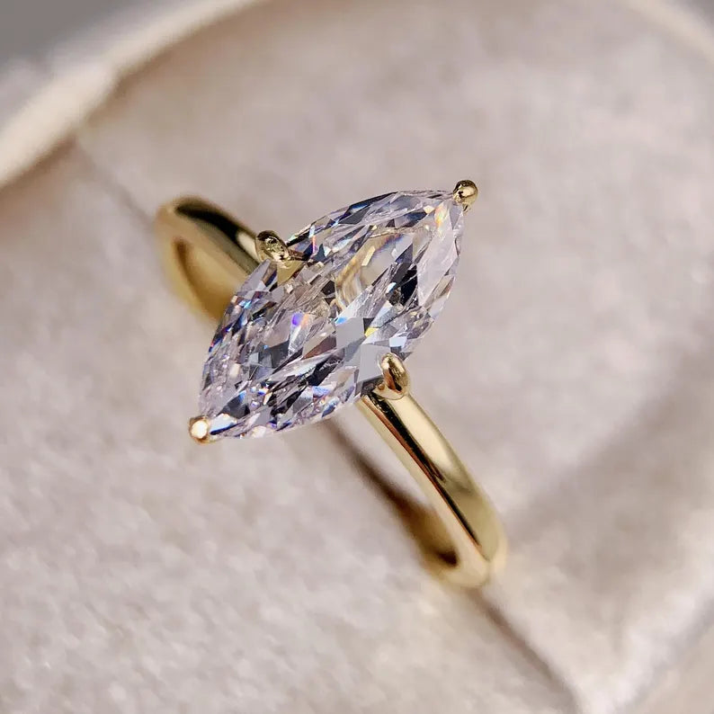 Marquise Engagement ring Gold Travel ring Unique Silver Promise ring Wedding ring Simulated diamond ring Solitaire diamond ring Gift for her