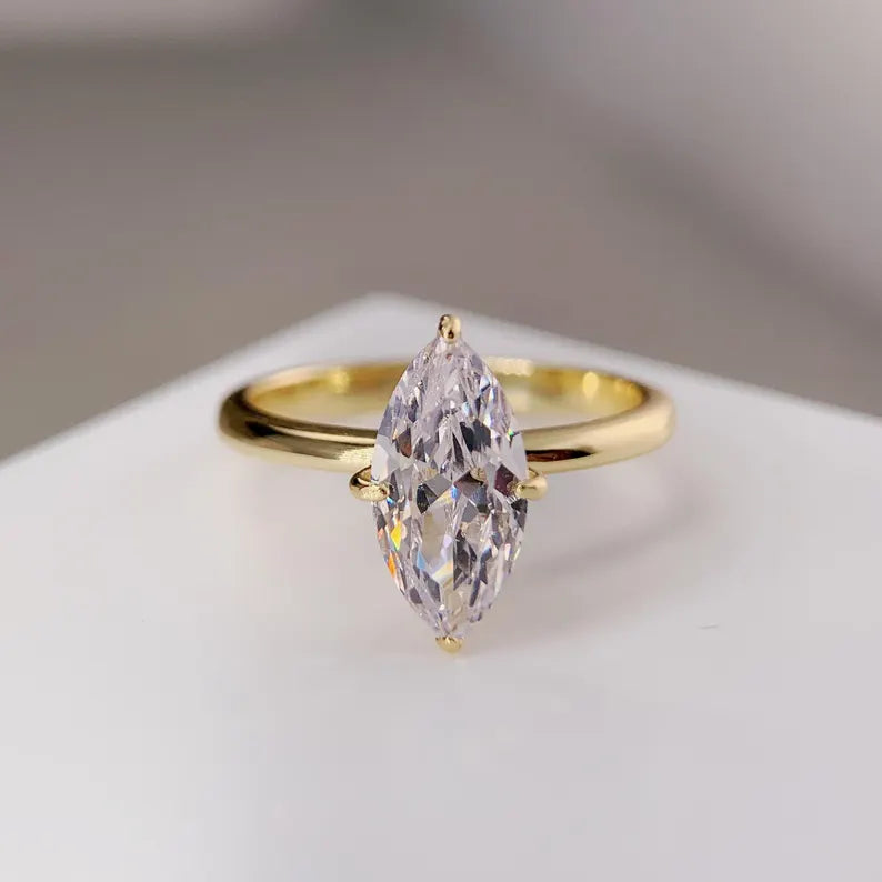 Marquise Engagement ring Gold Travel ring Unique Silver Promise ring Wedding ring Simulated diamond ring Solitaire diamond ring Gift for her