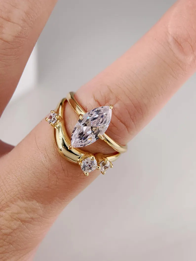 Marquise Engagement ring Gold Travel ring Unique Silver Promise ring Wedding ring Simulated diamond ring Solitaire diamond ring Gift for her