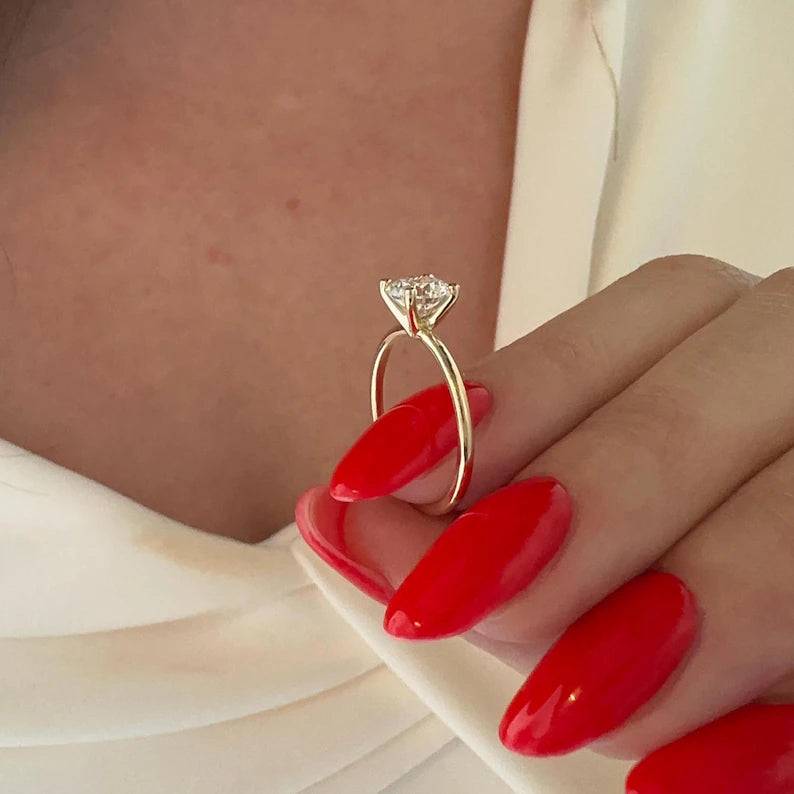 1 Carat E VVS2 Round Brilliant Lab Grown Diamond Engagement Ring / 14k Yellow Gold Minimalist 4 Prong Solitaire Ring / 14k Yellow Gold Ring