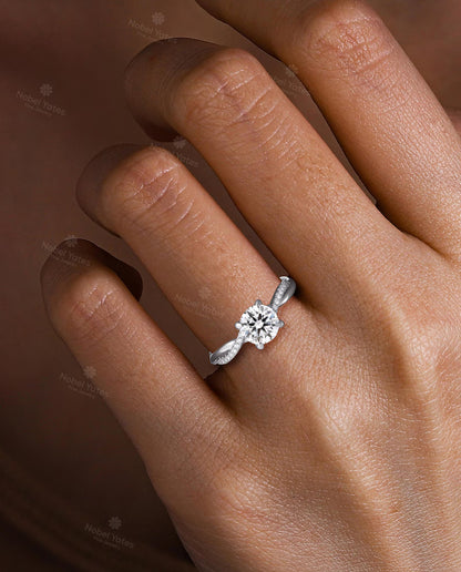 Vintage 1 Ct Lab Grown Diamond Engagement Ring: Yellow Gold Band, Twisted Diamond Wedding Ring, Bridal Promise Rings for Women