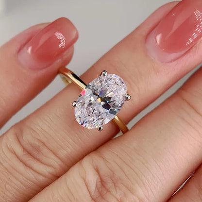 2.5CT 3.5CT Oval Cut CZ Solitaire Engagement Ring travel ring Two Tone Yellow Gold vermeil and White Gold Silver Ring Simulated Diamond