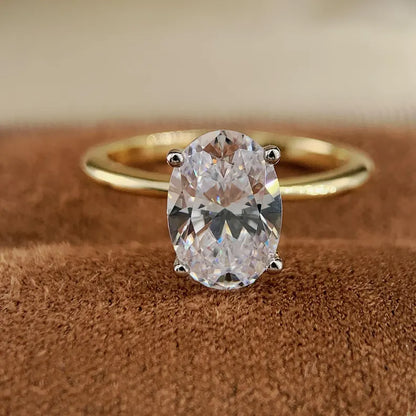 2.5CT 3.5CT Oval Cut CZ Solitaire Engagement Ring travel ring Two Tone Yellow Gold vermeil and White Gold Silver Ring Simulated Diamond
