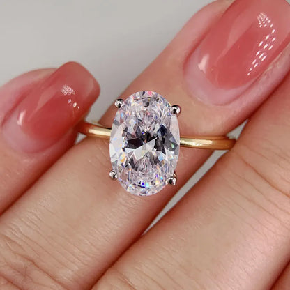 2.5CT 3.5CT Oval Cut CZ Solitaire Engagement Ring travel ring Two Tone Yellow Gold vermeil and White Gold Silver Ring Simulated Diamond