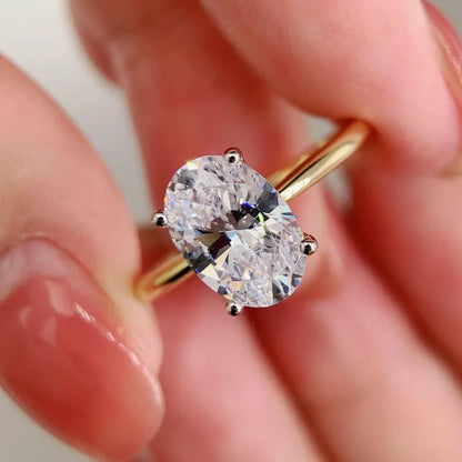 2.5CT 3.5CT Oval Cut CZ Solitaire Engagement Ring travel ring Two Tone Yellow Gold vermeil and White Gold Silver Ring Simulated Diamond