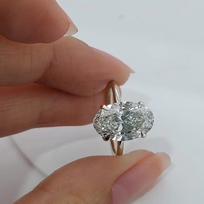 4 Carat lab grown Oval diamond engagement ring D VVS2 diamond ring with accent engagement ring, proposal ring promise Ring