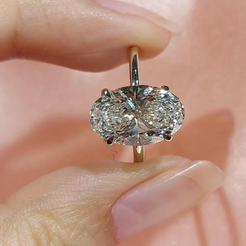 4 Carat lab grown Oval diamond engagement ring D VVS2 diamond ring with accent engagement ring, proposal ring promise Ring