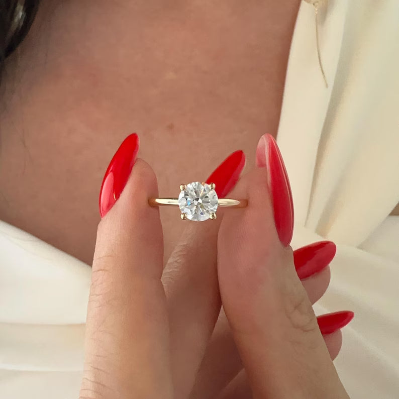 1 Carat E VVS2 Round Brilliant Lab Grown Diamond Engagement Ring / 14k Yellow Gold Minimalist 4 Prong Solitaire Ring / 14k Yellow Gold Ring
