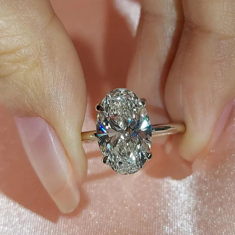 4 Carat lab grown Oval diamond engagement ring D VVS2 diamond ring with accent engagement ring, proposal ring promise Ring