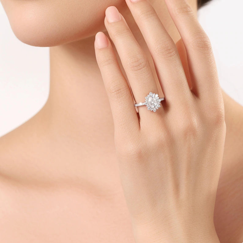 2.0ctw Gold Statement Ring, Moissanite Diamond Ring Engagement Ring Promise Ring Gold Wedding Ring Women Ring, Handmade Jewelry Gift for Her