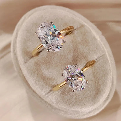 2.5CT 3.5CT Oval Cut CZ Solitaire Engagement Ring travel ring Two Tone Yellow Gold vermeil and White Gold Silver Ring Simulated Diamond