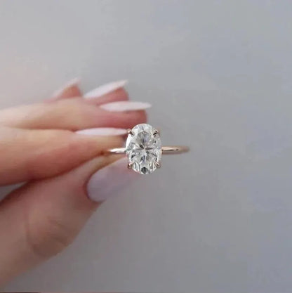 Oval Moissanite Engagement Ring Set: 925 Sterling Silver Bridal Set