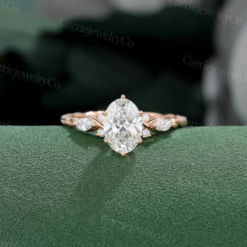 1 CT Lab grown diamond engagement ring Solid gold ring Oval cut lab diamond ring 3/4 eternity Twisted ring Anniversary gift