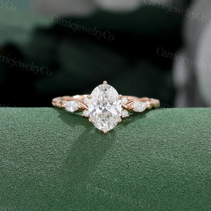 1 CT Lab grown diamond engagement ring Solid gold ring Oval cut lab diamond ring 3/4 eternity Twisted ring Anniversary gift