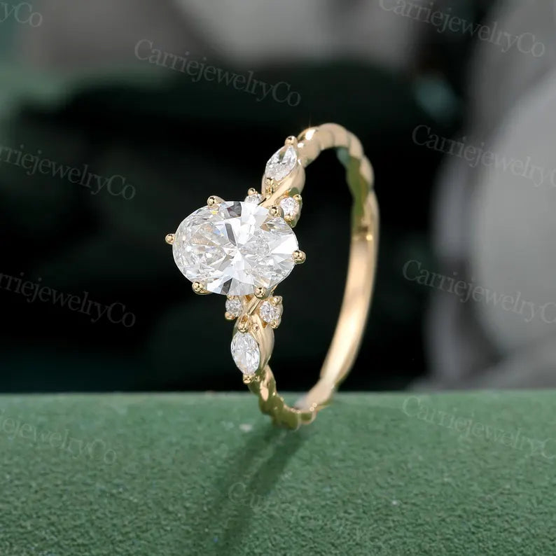 1 CT Lab grown diamond engagement ring Solid gold ring Oval cut lab diamond ring 3/4 eternity Twisted ring Anniversary gift