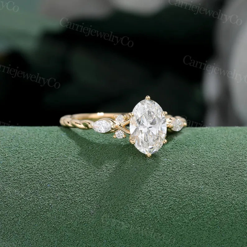 1 CT Lab grown diamond engagement ring Solid gold ring Oval cut lab diamond ring 3/4 eternity Twisted ring Anniversary gift