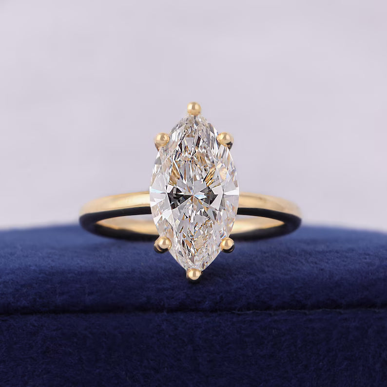 Marquise Cut Lab Grown Diamond Solitaire 10k Gold Engagement Ring