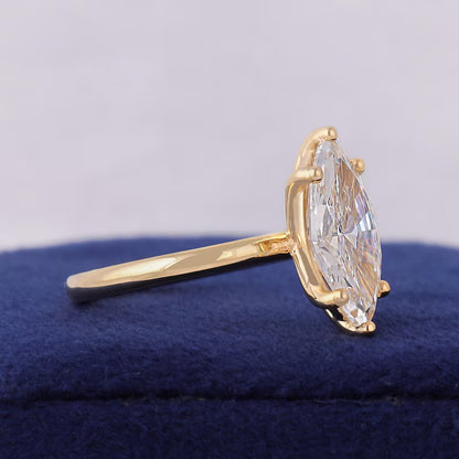 Marquise Cut Lab Grown Diamond Solitaire 10k Gold Engagement Ring