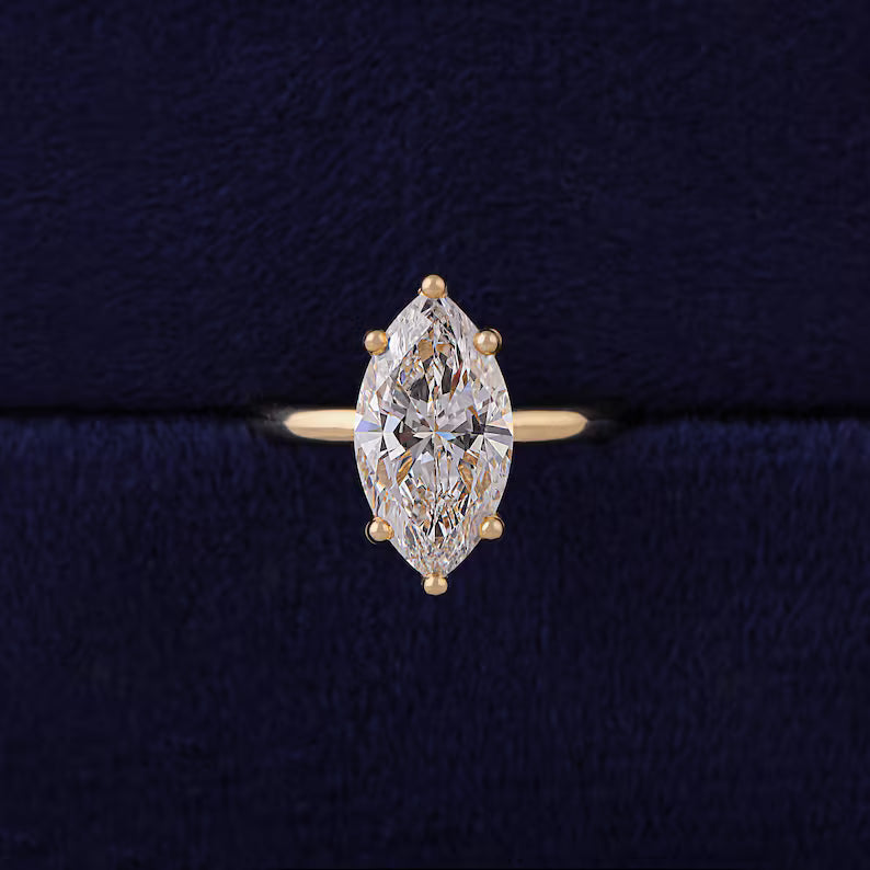 Marquise Cut Lab Grown Diamond Solitaire 10k Gold Engagement Ring