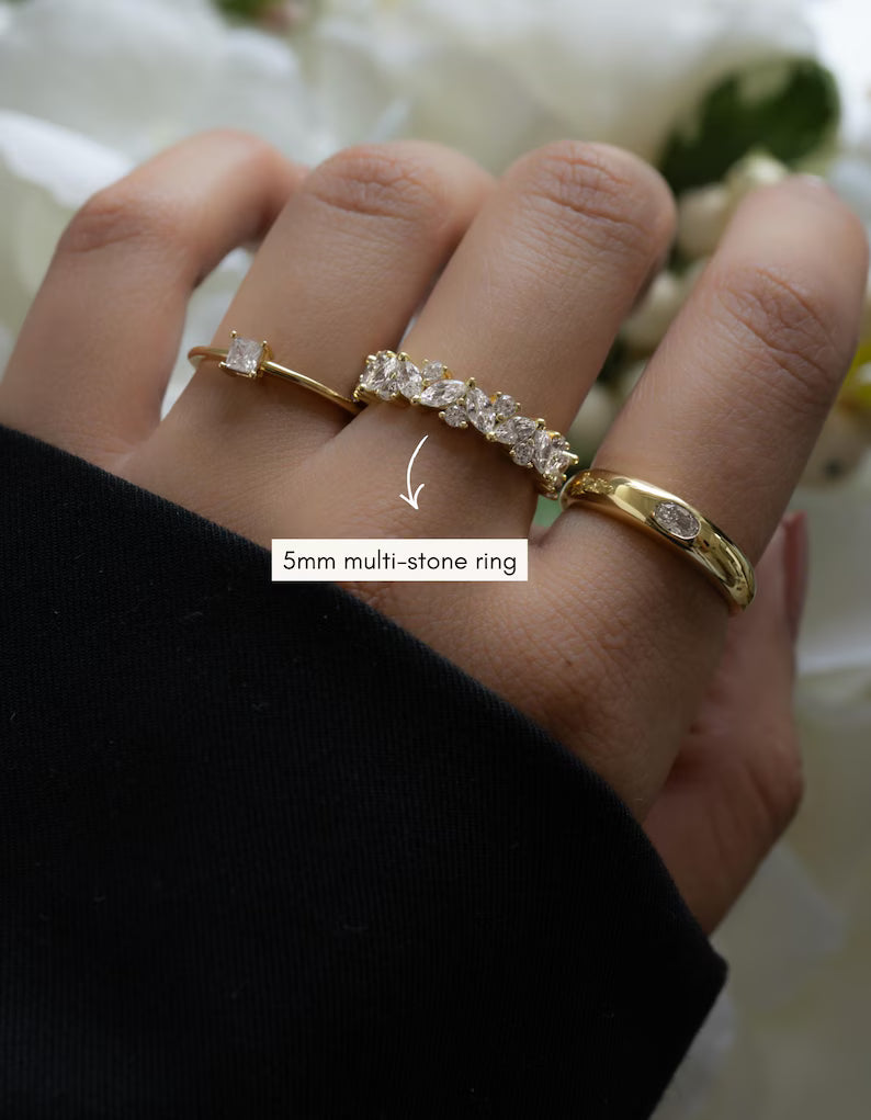 Multi Stone Ring, Diamond Wedding Band, Marquise Ring, Womens Gold Ring, Stacking Ring, Sterling Silver Ring, Promise Ring, Diamond Ring,