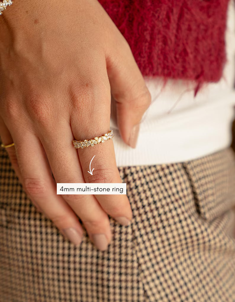 Multi Stone Ring, Diamond Wedding Band, Marquise Ring, Womens Gold Ring, Stacking Ring, Sterling Silver Ring, Promise Ring, Diamond Ring,