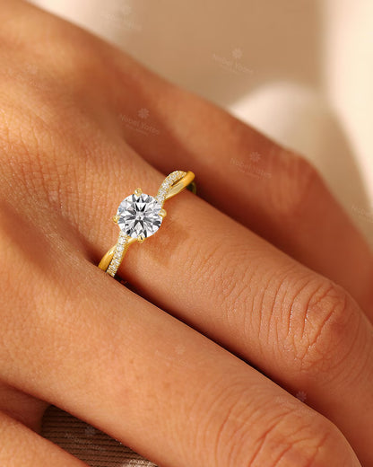 Vintage 1 Ct Lab Grown Diamond Engagement Ring: Yellow Gold Band, Twisted Diamond Wedding Ring, Bridal Promise Rings for Women