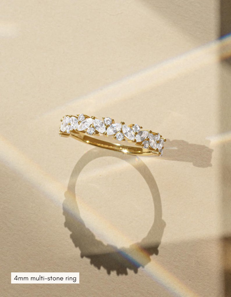 Multi Stone Ring, Diamond Wedding Band, Marquise Ring, Womens Gold Ring, Stacking Ring, Sterling Silver Ring, Promise Ring, Diamond Ring,