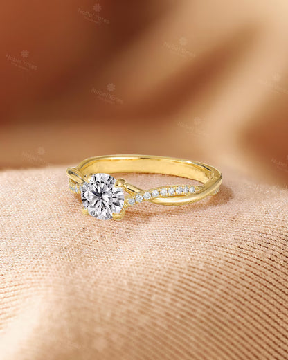 Vintage 1 Ct Lab Grown Diamond Engagement Ring: Yellow Gold Band, Twisted Diamond Wedding Ring, Bridal Promise Rings for Women