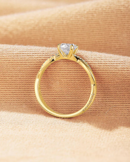 Vintage 1 Ct Lab Grown Diamond Engagement Ring: Yellow Gold Band, Twisted Diamond Wedding Ring, Bridal Promise Rings for Women