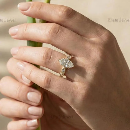 2.5 CT Marquise Lab Grown Diamond Ring, 14K Yellow Gold Vintage Engagement Ring With Milgrain Details