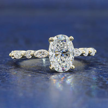 1.5 CT Oval Cut Moissanite Engagement Ring 14K Gold, Oval Solitaire Bridal Ring for Her