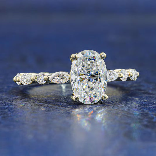 1.5 CT Oval Cut Moissanite Engagement Ring 14K Gold, Oval Solitaire Bridal Ring for Her