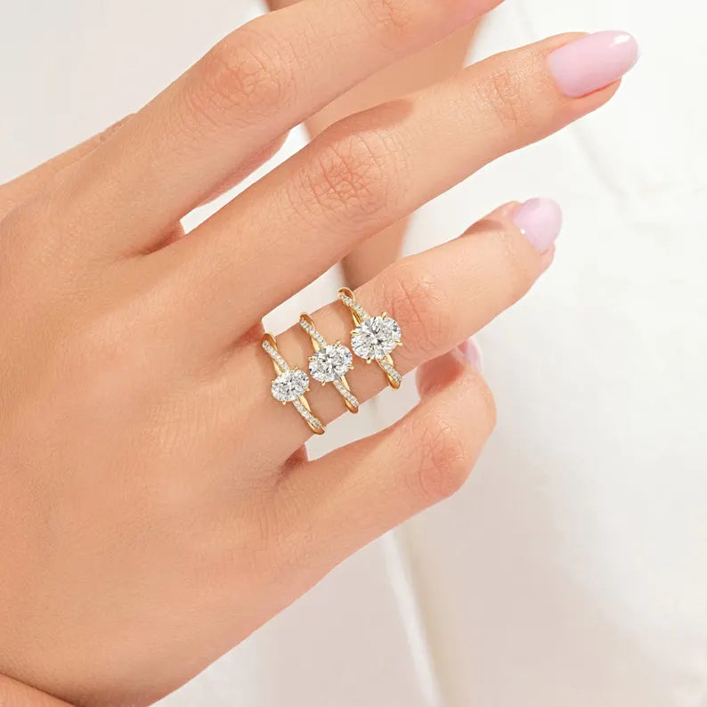 Oval Moissanite Engagement Ring, Twisted Pave Band, Lab Diamond Option