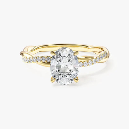 Oval Moissanite Engagement Ring, Twisted Pave Band, Lab Diamond Option