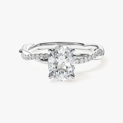 Oval Moissanite Engagement Ring, Twisted Pave Band, Lab Diamond Option