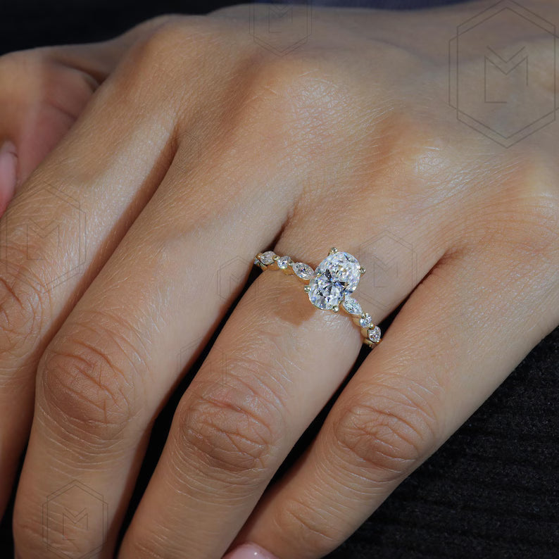 1.5 CT Oval Cut Moissanite Engagement Ring 14K Gold, Oval Solitaire Bridal Ring for Her
