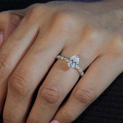 1.5 CT Oval Cut Moissanite Engagement Ring 14K Gold, Oval Solitaire Bridal Ring for Her